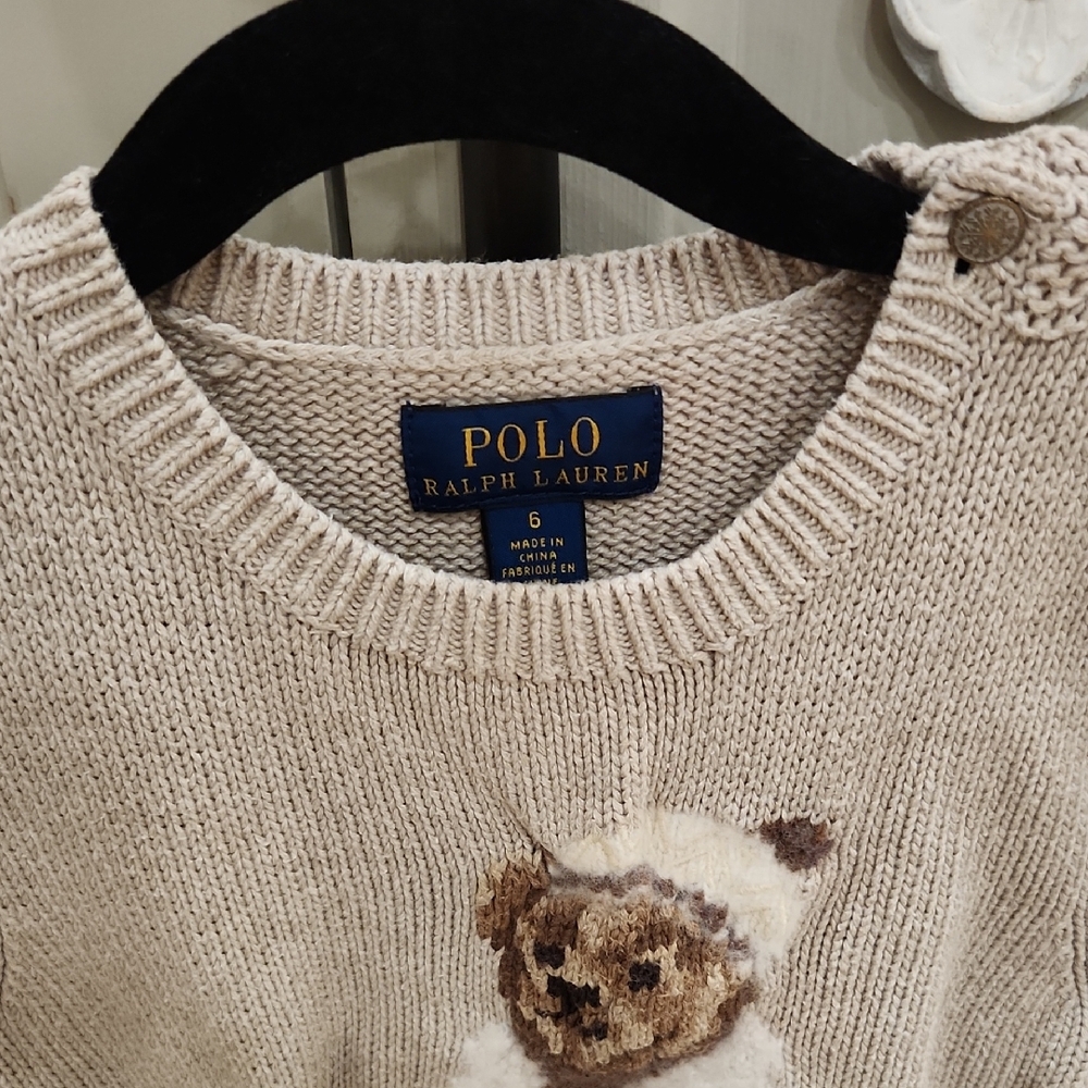 Polo by Ralph Lauren Girls Cream Knit Bear Sweater Size 6 - Picture 2 of 3